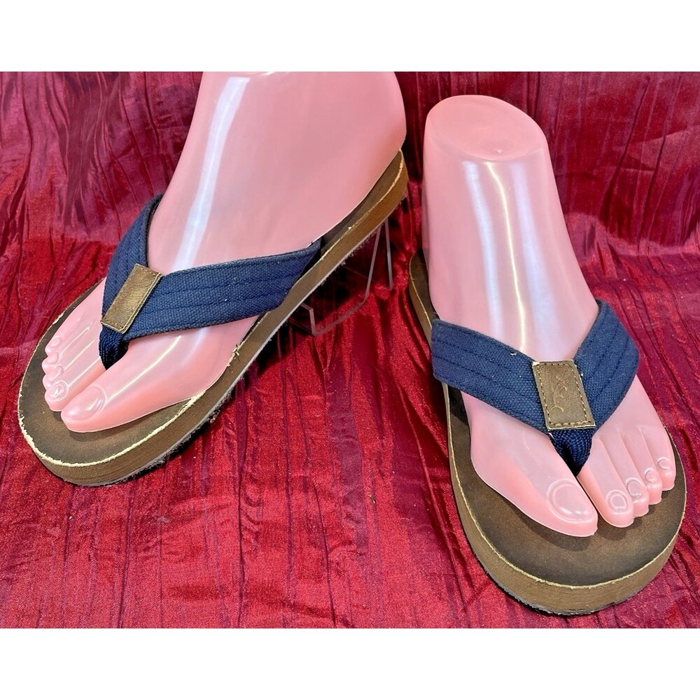 Womens Tommy Bahama Blue Canvas Flip Flops Thong Sandals sz 4